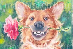 Собака и роза. Портрет в технике пастель
